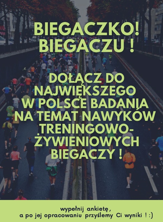 plakat złożony z zielonych liter na tle biegaczy biegu ulicznego wybiegających z tunelu